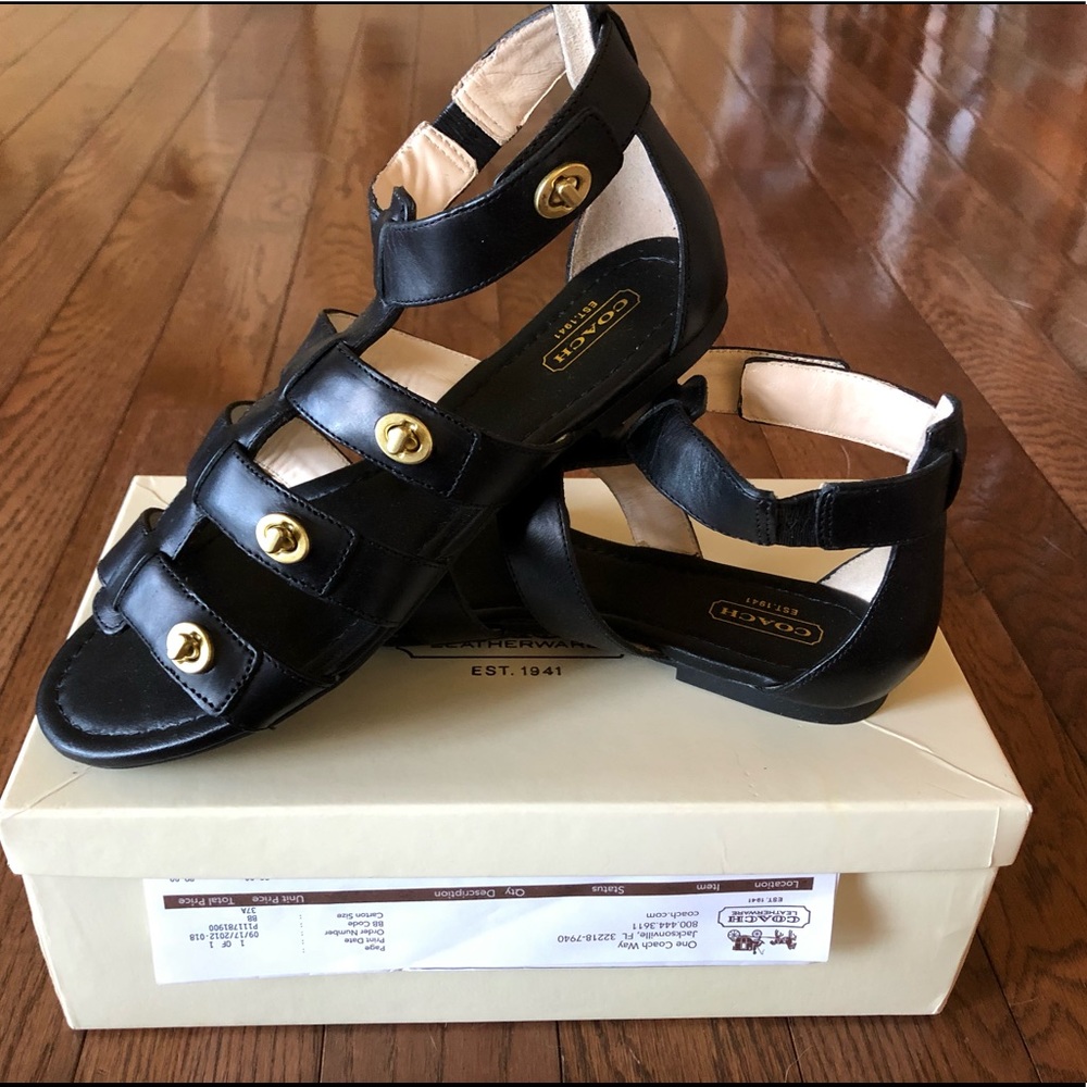 Coach Black Oleta Gladiator Sandals New 8.5